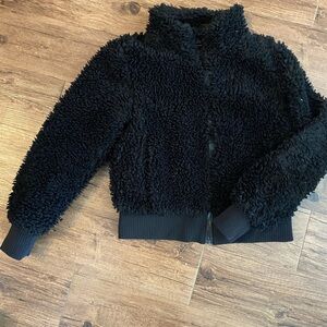 ZARA Black Fuzzy Zip-Up Jacket XS
